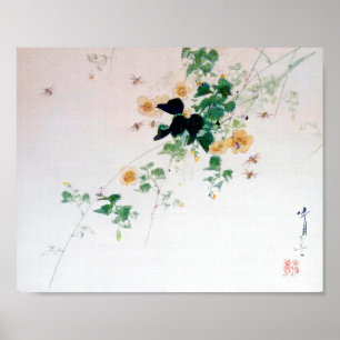 Kerria Japonica Blossom and Bee, Watanabe Seitei Poster