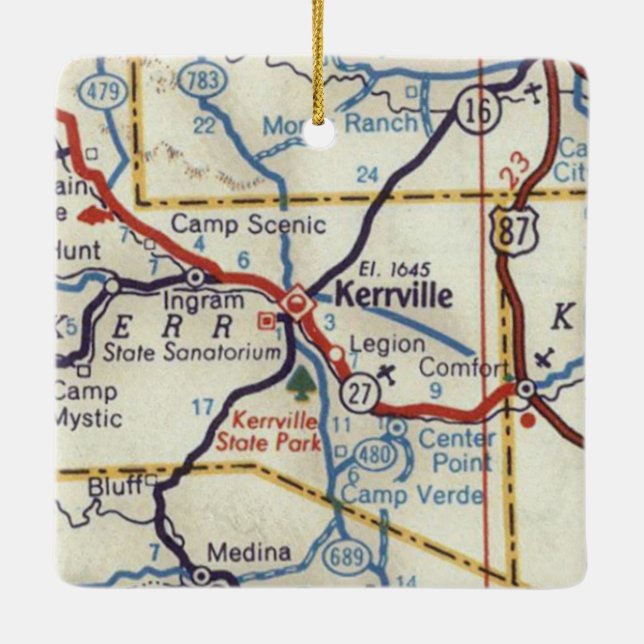 Kerrville TX Vintage Map Ceramic Ornament (Back)