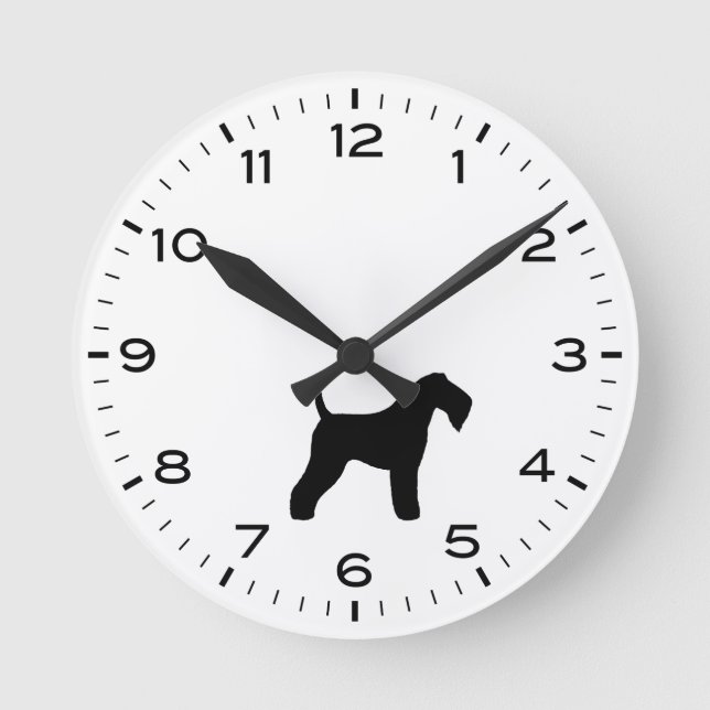 Kerry Blue Terrier Dog Breed Silhouette Round Clock (Front)