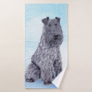 Kerry Blue Terrier Painting Cute Original Dog Art Bath Towel Set
