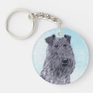Kerry Blue Terrier Painting Cute Original Dog Art Keychain