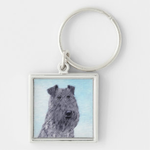 Kerry Blue Terrier Painting Cute Original Dog Art Keychain