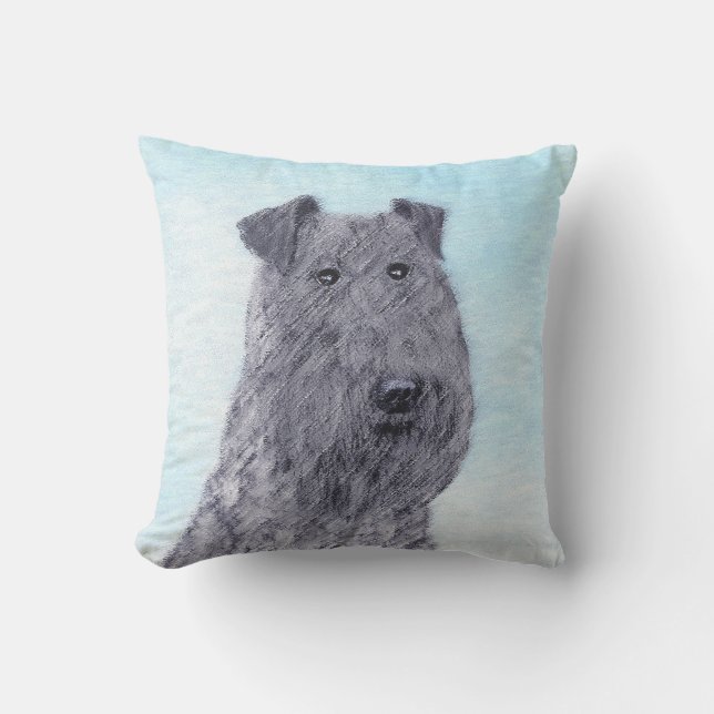 Kerry Blue Terrier Painting Cute Original Dog Art Outdoor Pillow (Front)