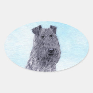 Kerry Blue Terrier Painting Cute Original Dog Art Oval Sticker