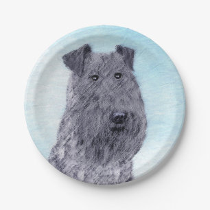 Kerry Blue Terrier Painting Cute Original Dog Art Paper Plate