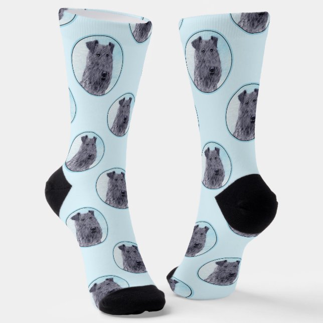 Kerry Blue Terrier Painting Cute Original Dog Art Socks (Angled)