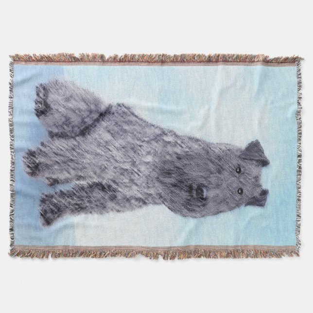 Kerry Blue Terrier Painting Cute Original Dog Art Throw Blanket (Front)
