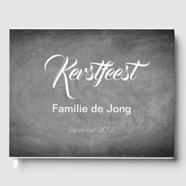 Kerstfeest Schoolbord Stijl Krijtjes Typography Guest Book (Front)