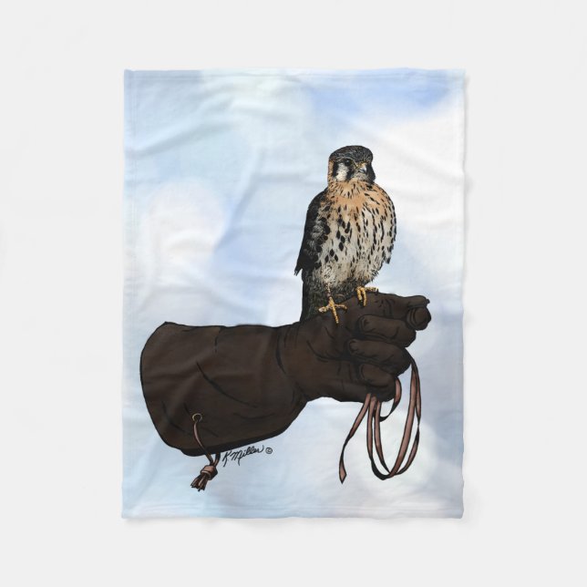 Kestrel on Glove Illustration Fleece Blanket (Front)