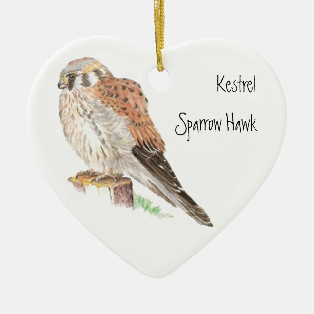 Kestrel Sparrow Hawk, Watercolor Bird Animal Ceramic Ornament (Front)