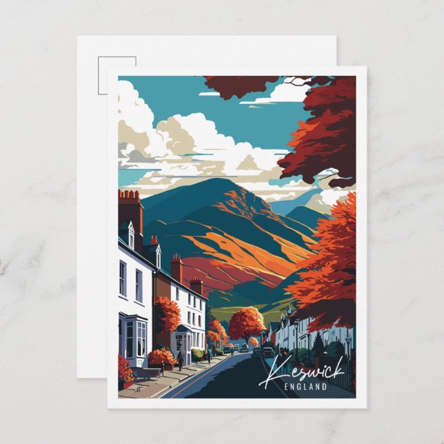 Keswick England vintage travel illustration Postcard (Front/Back)
