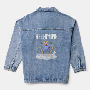 Ketamine Skiing Jumping Bear White Denim Jacket
