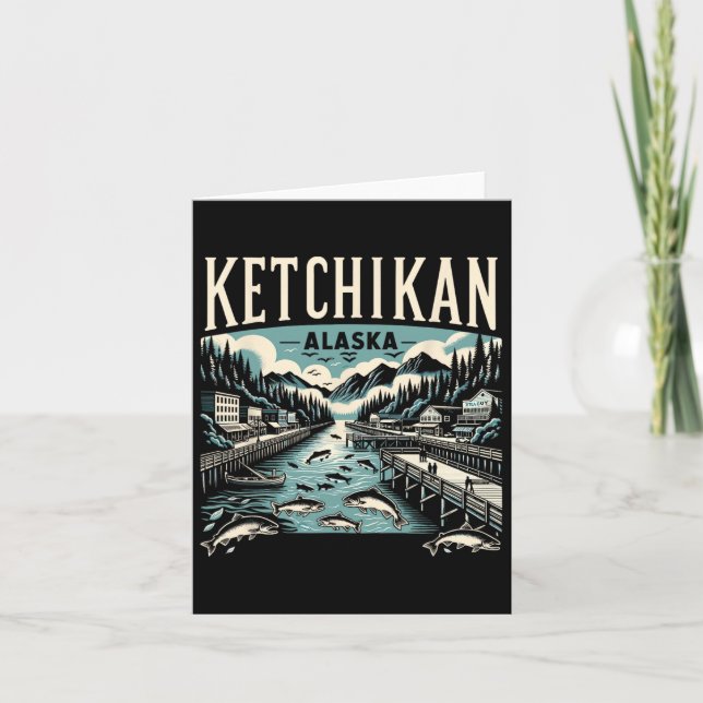 Ketchikan Alaska Ak Vintage Graphic Salmon Capital Card (Front)