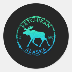 Ketchikan Alaska Moose Gradient Distressed Classic Round Sticker