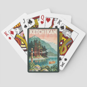 Ketchikan Alaska River Illustration Travel Art Playing Cards