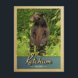 Ketchum Idaho Vintage Travel Bear Postcard<br><div class="desc">Vintage travel style Ketchum Idaho image featuring a black bear standing on its hind legs,  looking into the green forest.</div>