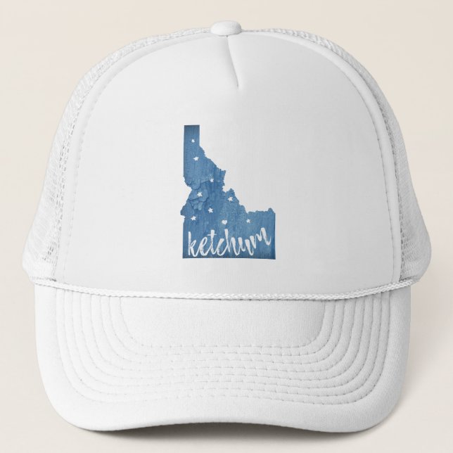 Ketchum Idaho Wood Grain Trucker Hat (Front)