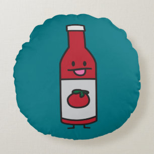 Ketchup Bottle Tomato Sauce Table condiment fancy Round Pillow