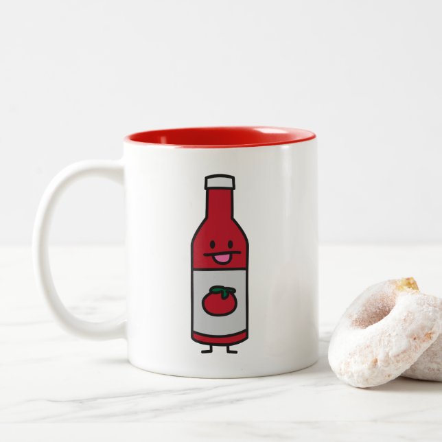 Ketchup Bottle Tomato Sauce Table condiment fancy Two-Tone Coffee Mug (With Donut)