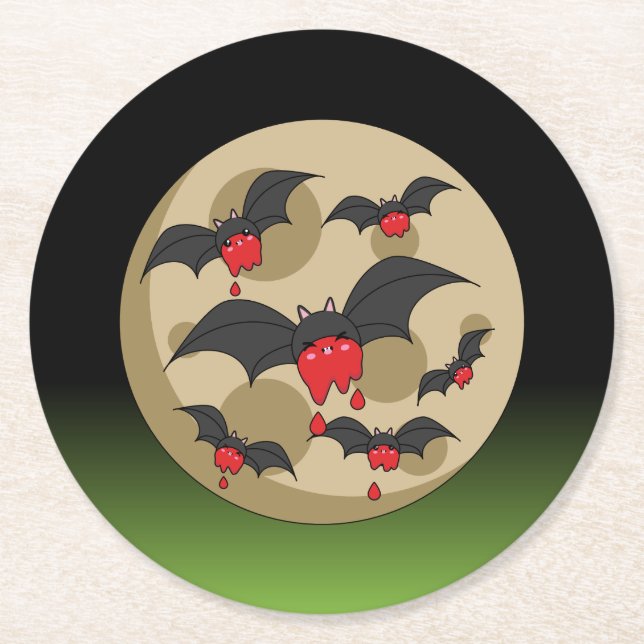 Ketchup Eater Vampire Bats Round Paper Coaster (Front)
