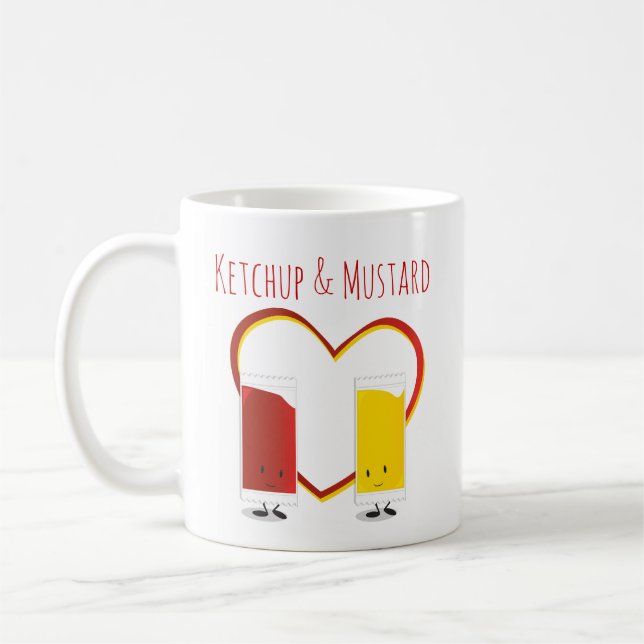 Ketchup et moutarde avec Coeur et Mots Mug (Gauche)