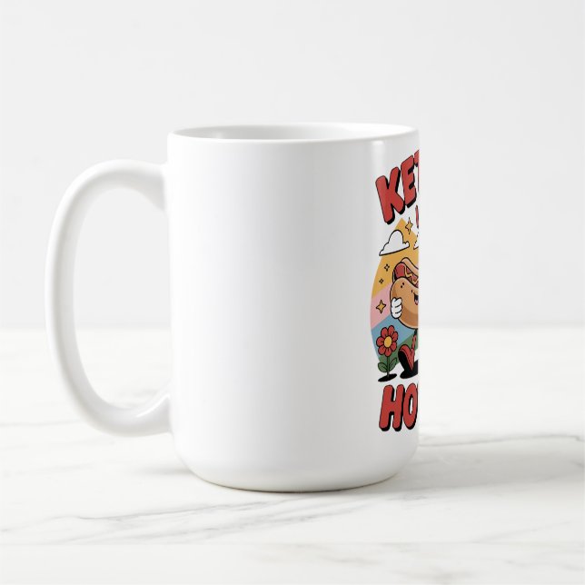 Ketchup Loves Hot Dogs – Funny Retro Cartoon Food  Coffee Mug (Left)