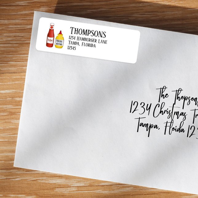 Ketchup simple et élégant et moutarde (Return address label with a whimsical ketchup and mustard.)