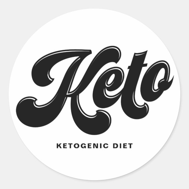 Keto Black Retro Script Typography Personalized Classic Round Sticker (Front)