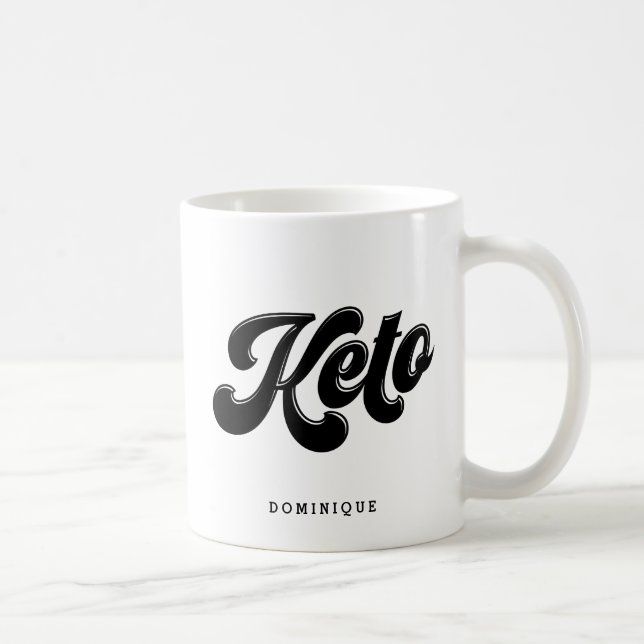 Keto Black Retro Script Typography Personalized Coffee Mug (Right)