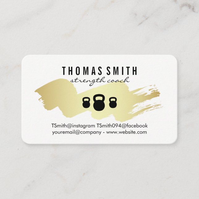 Kettle Bell Gold Brush Fitness Trainer Appointment Card (Front)