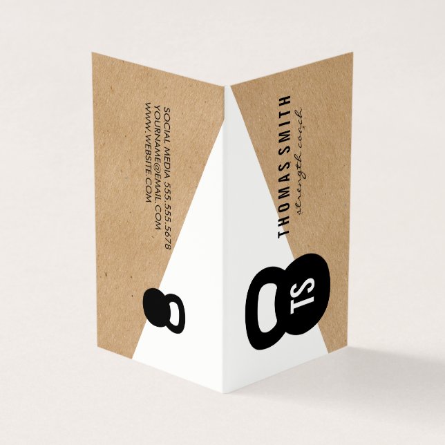 Kettle Bell Personal Trainer Geometric Business Card (Outside)