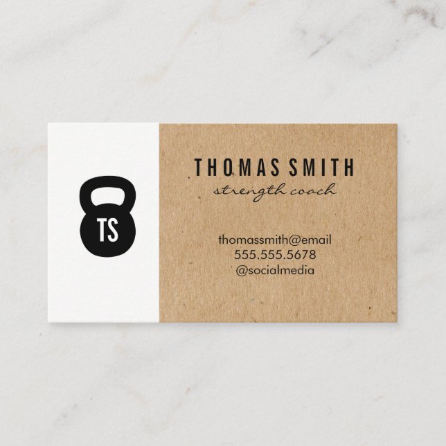 Kettle Bell Personal Trainer Natural Colour Block Business Card (Front)