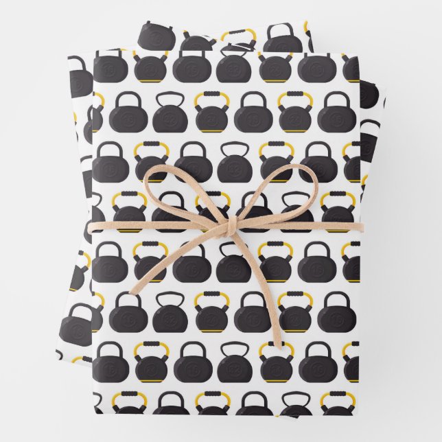 Kettlebell Birthday Party Wrapping Paper Sheet (In situ)