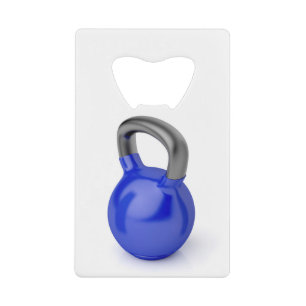 Kettlebell on white credit card bottle opener