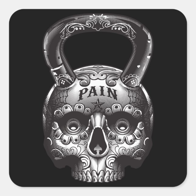 Kettlebell Skull - Gym Workout Motivational Square Sticker (Front)
