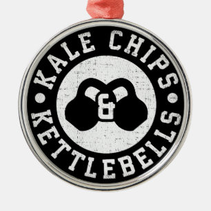 Kettlebells and Kale Chips - Funny Novelty Workout Metal Ornament