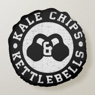 Kettlebells and Kale Chips - Funny Novelty Workout Round Pillow