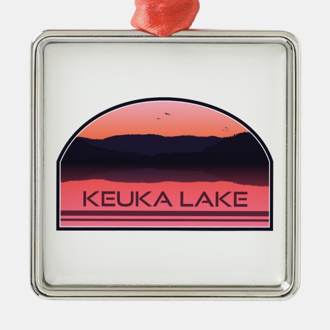 Keuka Lake New York Red Sunrise Metal Ornament (Front)