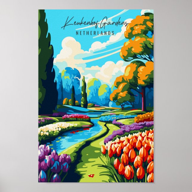Keukenhof Gardens vintage travel illustration Poster (Front)