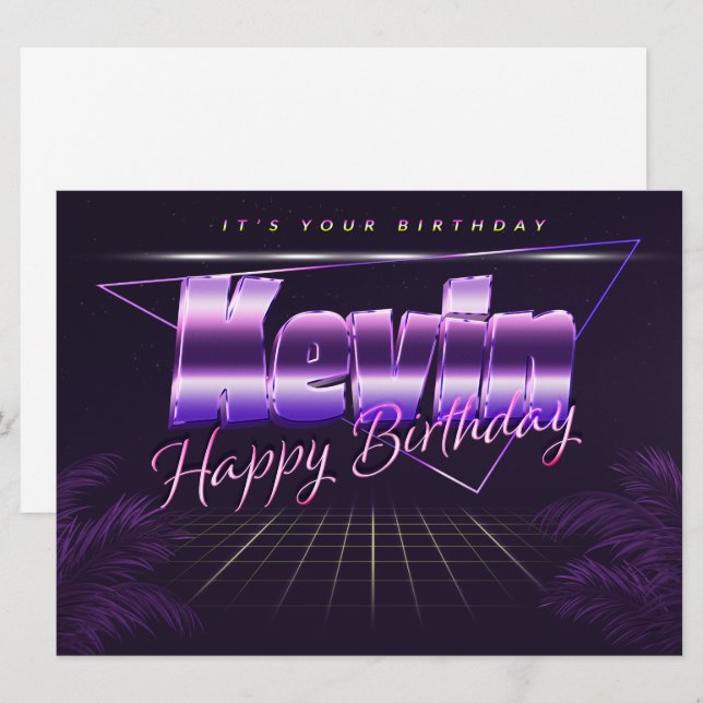 Kevin Name first name purple retro card birthday (Front/Back)