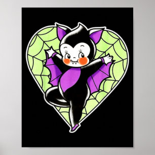 Kewpie Baby Vampire Bat Spiderweb Heart Poster