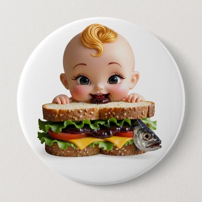 Kewpie Fan Burger Doll Large Badge 4 Inch Round Button (Front)