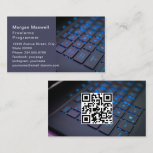 Key board Computer Programmer QR Code blue  Business Card