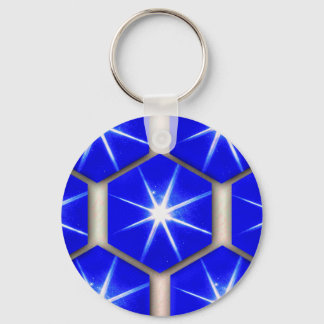 Key chain fob with blue hexagons and white stars