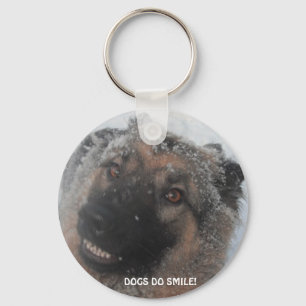 Key Chain German Shepherd In The Snow Smiling