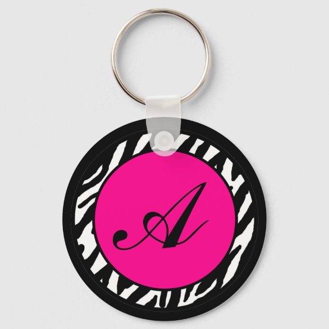 Key Chain Monogram Hot Pink Zebra Animal Print (Front)
