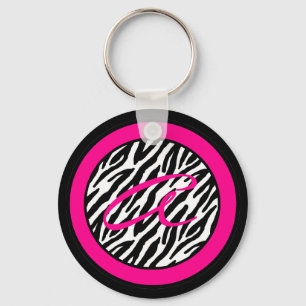 Key Chain Monogram Hot Pink Zebra Animal Print