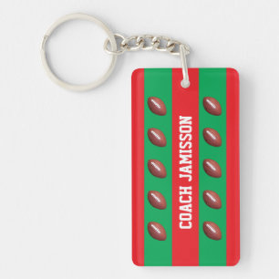 Key chain, Red & Green, for Football Coach, Player Keychain