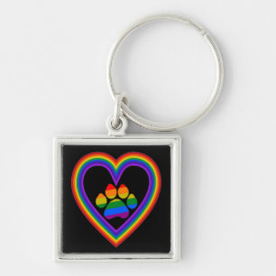 Key Chain Red Rainbow Heart With Paw