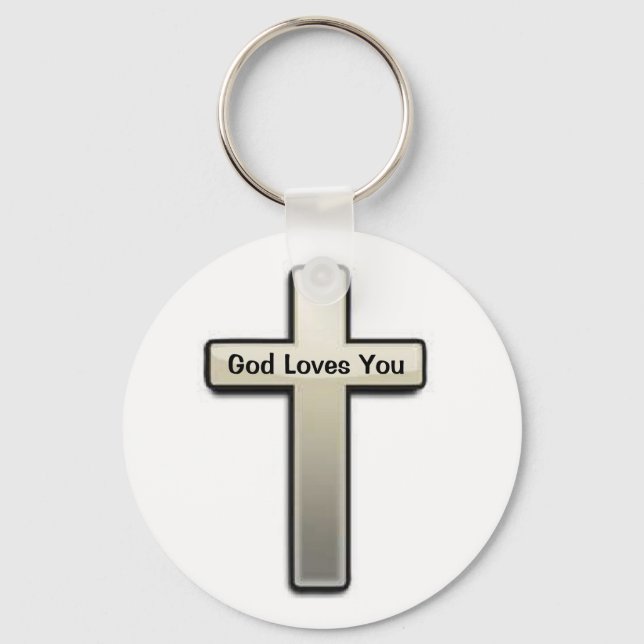 Key Chain Silver Cross God Loves You (Front)